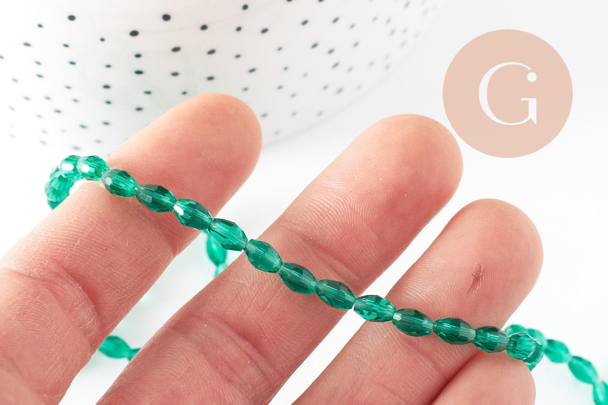 Perles ovale verre transparent facetté vert foncé 6x4mm, création bijoux cristal DIY, fil de 38cm x1 (G10107)