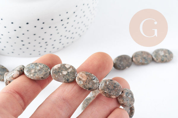 Perles ovales en jaspe sésame naturel 17x12mm, x5 (G8275)