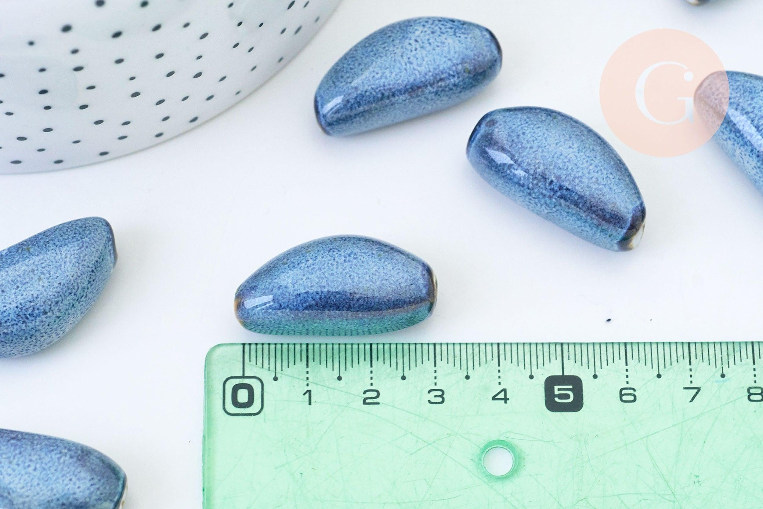 Perles ovales porcelaine bleue 32mm, x5 (G5503)