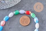 Perles ovales verre millefiori artisanal 12mm, x1 fil de 38cm (G10812)