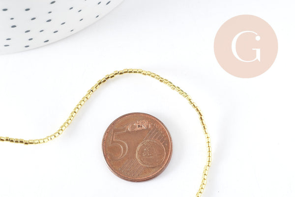 Perles petit tube hématite de synthèse dorée 1x1.5m, pierre, fil de 40cm x1 (G9099)