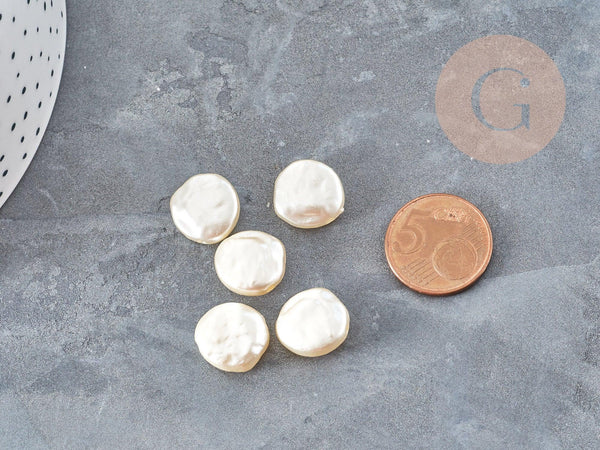 Perles plates acrylique imitation perle eau douce beige 14.5mm, création bijoux fantaisie x5 (G9028)
