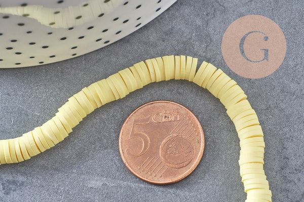 Perles polymère jaune heishi 6mm, fil de 40cm, x1 (G0769)