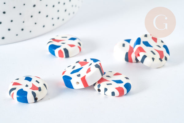 Perles polymère rondes plates blanc 19mm, perles colorées création bijoux fantaisie DIY, x 5 G7201