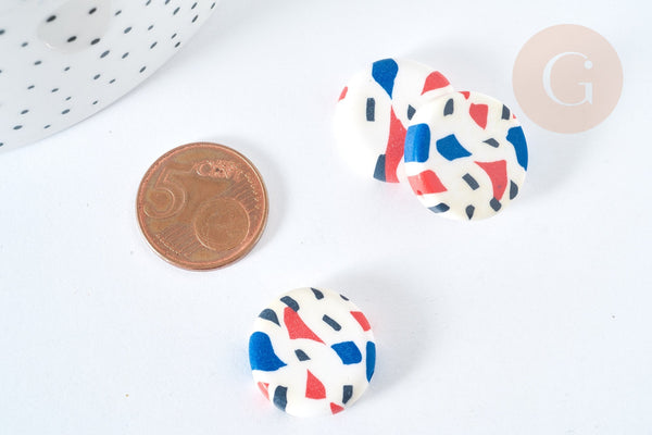 Perles polymère rondes plates blanc 19mm, perles colorées création bijoux fantaisie DIY, x 5 G7201