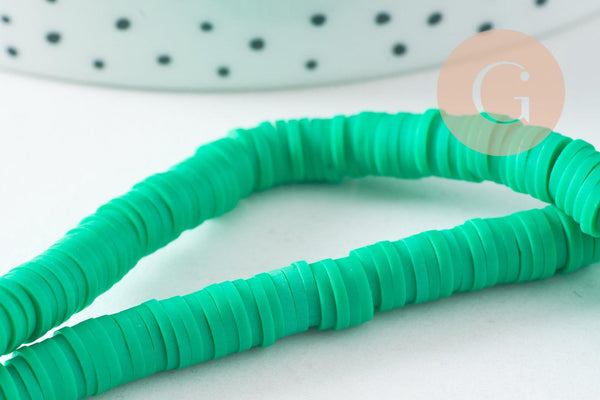 Perles polymère vert clair heishi 6mm, fil de 38-40cm, x1 (G5068)