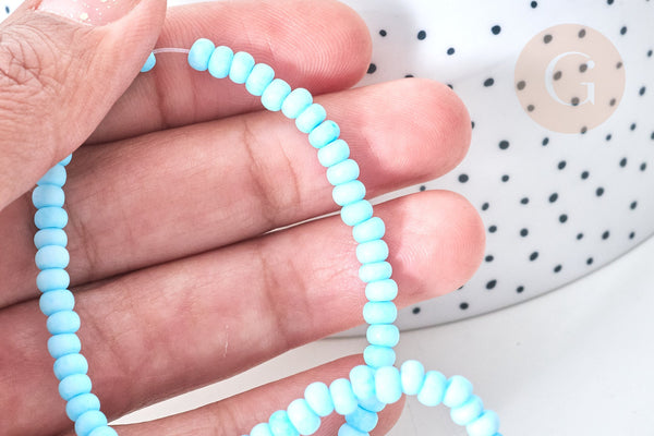 Perles porcelaine abacus bleu clair 4x3mm, création bijoux céramique, fil de 38cm, x1 G7808