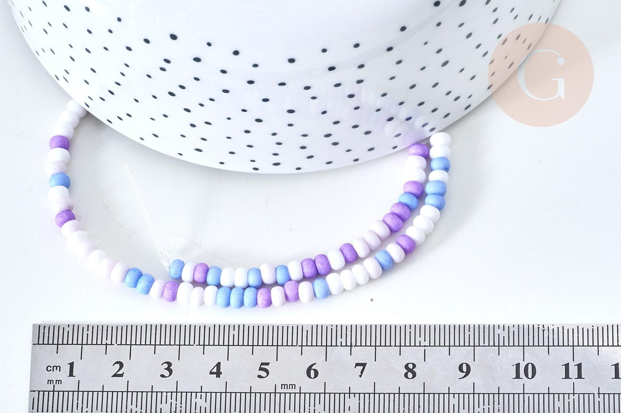 Perles porcelaine abacus violet pastel 4x3mm, création bijoux céramique, fil de 38cm, x1 (G7807)