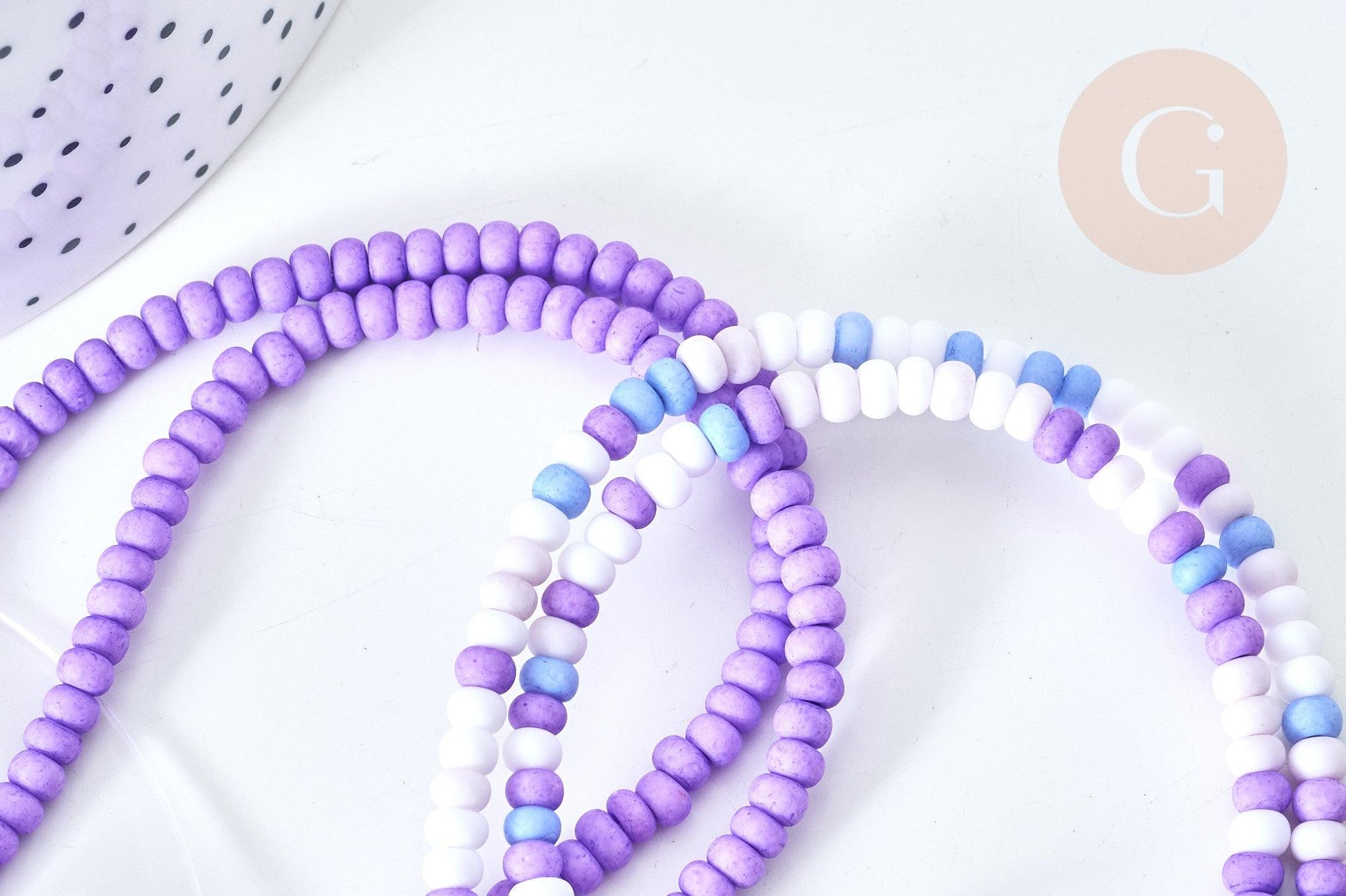 Perles porcelaine abacus violet pastel 4x3mm, création bijoux céramique, fil de 38cm, x1 (G7807)