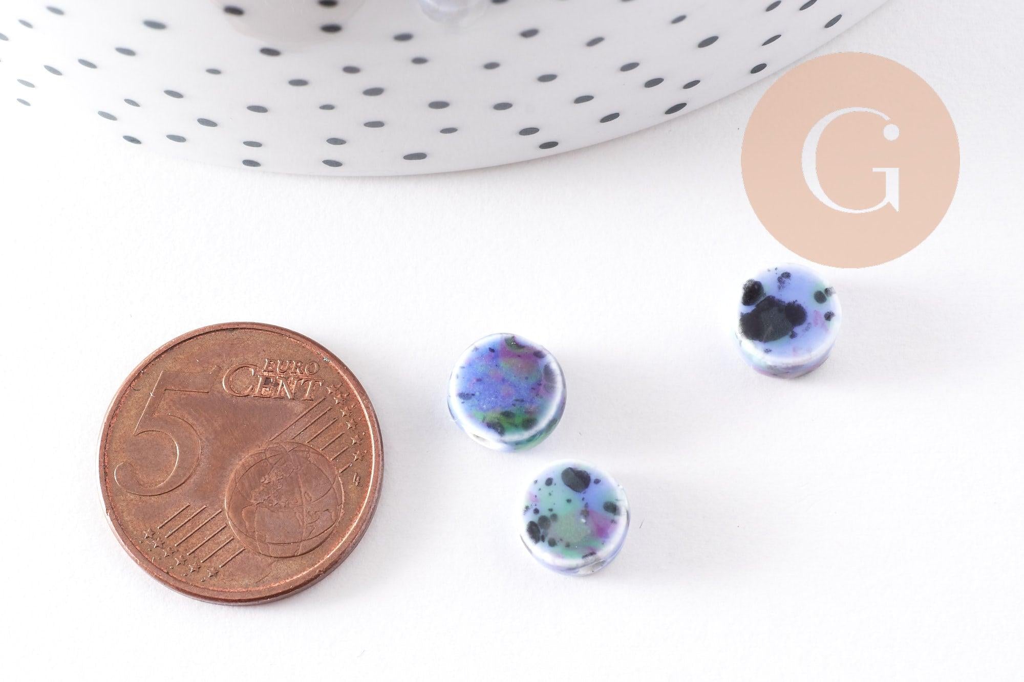 Perles porcelaine bleue clair moucheté, perle céramique, perle porcelaine,perle disque, céramique bleue,8mm, x10 G4777