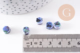 Perles porcelaine bleue clair moucheté, perle céramique, perle porcelaine,perle disque, céramique bleue,8mm, x10 G4777