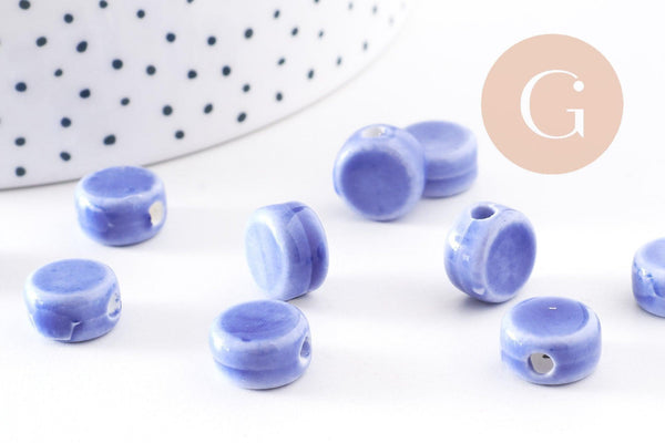 Perles porcelaine émail bleu, perle céramique, perle porcelaine,perle disque, céramique bleue,12mm, x10 G5363