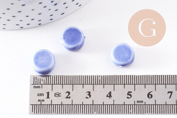 Perles porcelaine émail bleu, perle céramique, perle porcelaine,perle disque, céramique bleue,12mm, x10 G5363