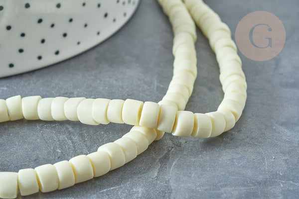 Perles porcelaine heishi jaune clair 6x3~4 mm, bijoux céramique, fil de 48cm, x1 G7535