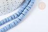 Perles porcelaine plate heishi bleu 6x3~4 mm,fabrication bijoux céramique, fil de 45cm, x1 (G7207)