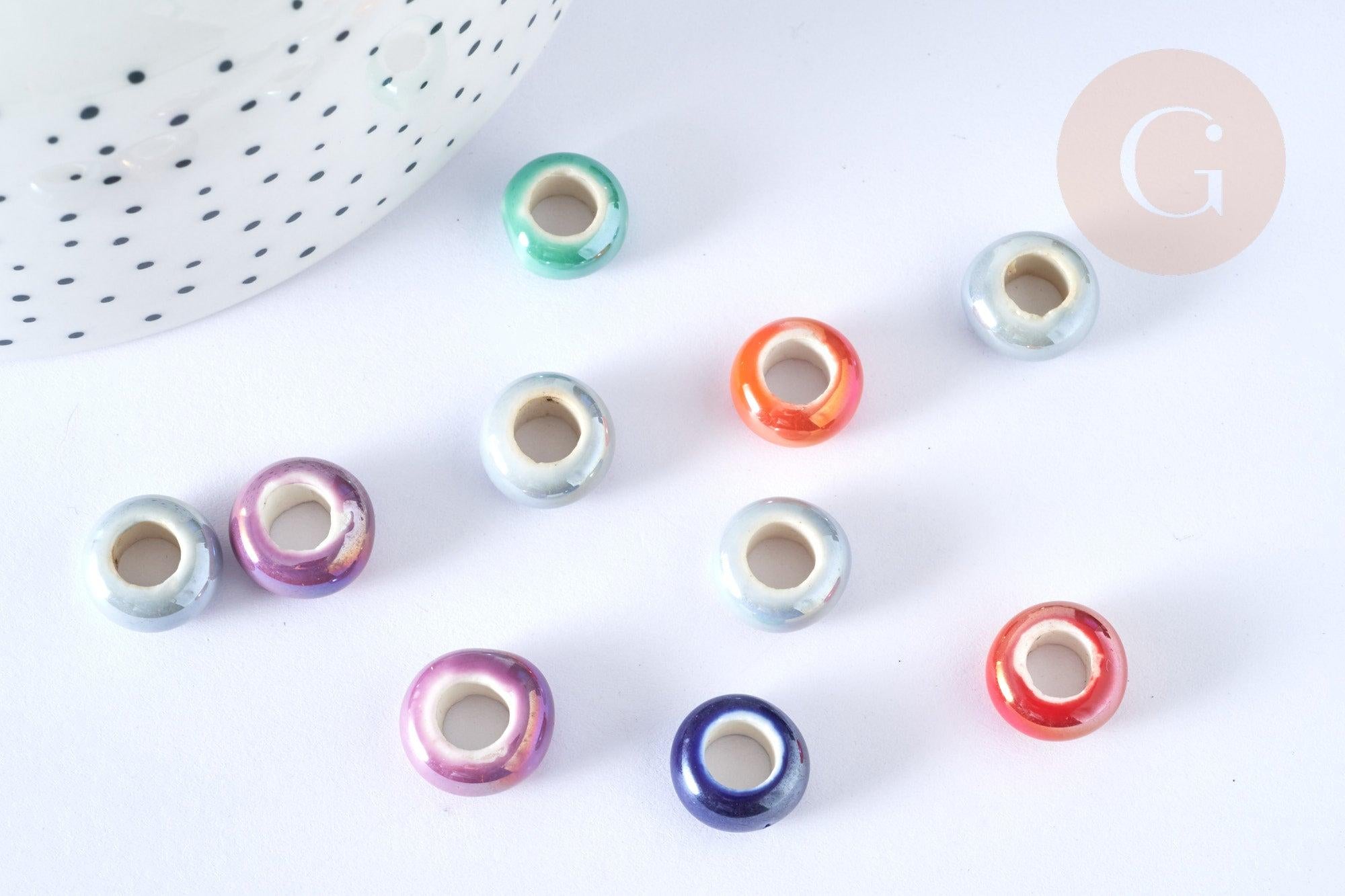 Perles porcelaine rondelle couleur mixte12-13mm, x10 (G7165)