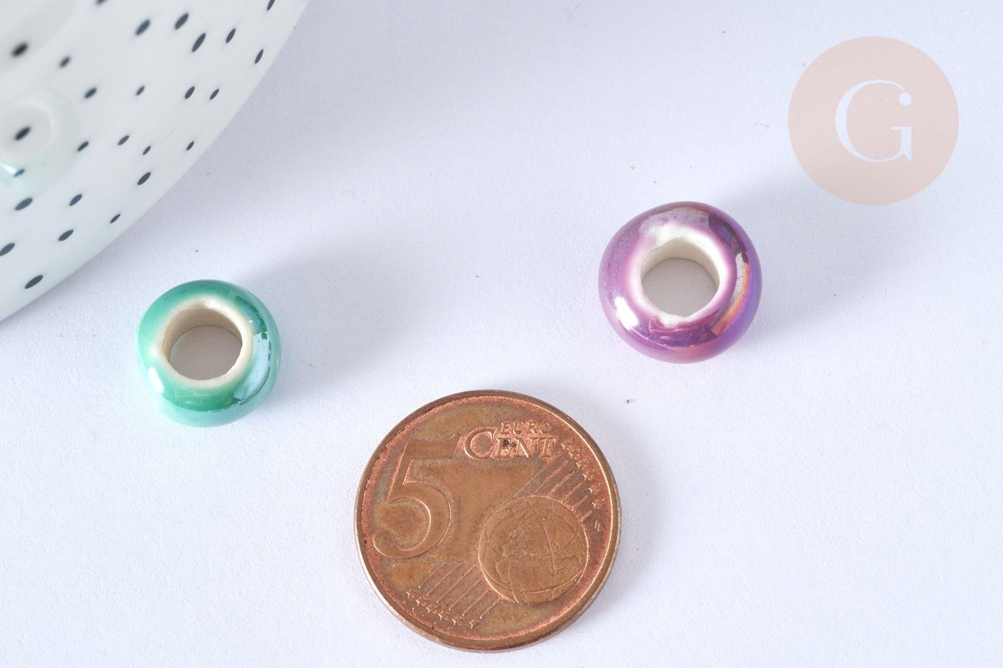 Perles porcelaine rondelle couleur mixte12-13mm, x10 (G7165)
