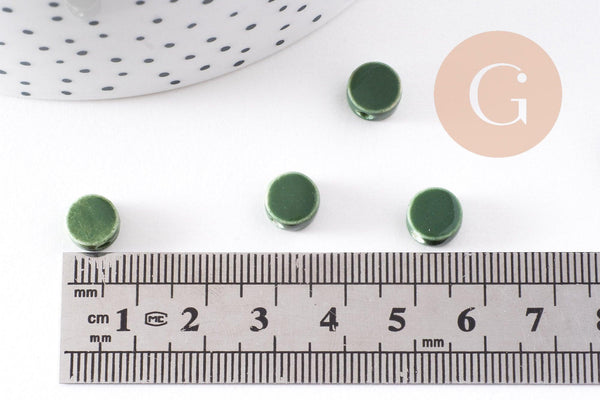 Perles porcelaine vert foncé, perle céramique, perle porcelaine,perle disque, céramique verte,8mm, x10 G4730