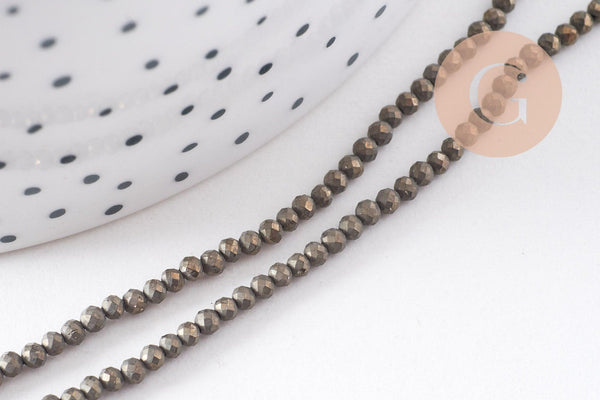 Perles pyrite facettée 3mm,perles pyrite, pyrite naturelle,fil de 40cm, x1 (G2094)