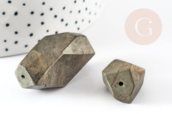 Perles pyrite géométrique, perles pyrite naturelle, grosse pyrite, x2 (G0404)