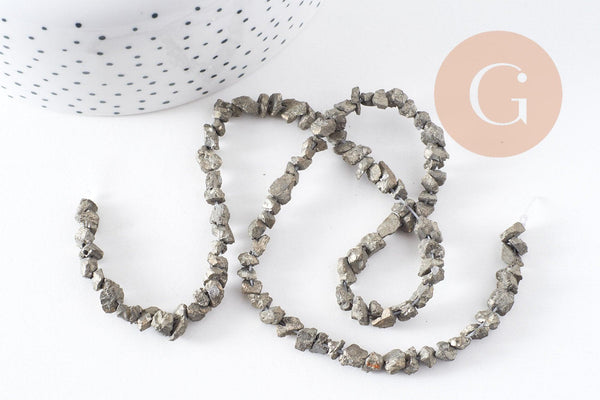 Perles pyrite nugget,perles pyrite, fabrication bijoux, pyrite naturelle,nuggets pyrite, 4-5mm,fil de 45 perles, x1 (G0411)