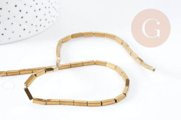 Perles rectangle Hématite de synthèse doré 9x3x3mm, fil de 40cm x1 (G9040)