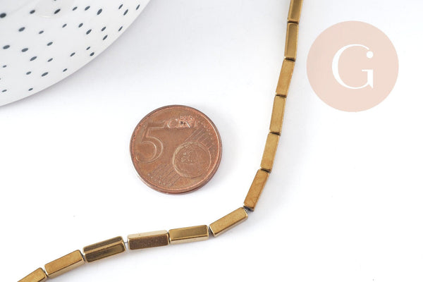 Perles rectangle Hématite de synthèse doré 9x3x3mm, fil de 40cm x1 (G9040)