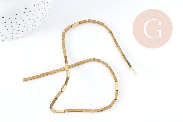 Perles rectangle Hématite de synthèse doré 9x3x3mm, fil de 40cm x1 (G9040)