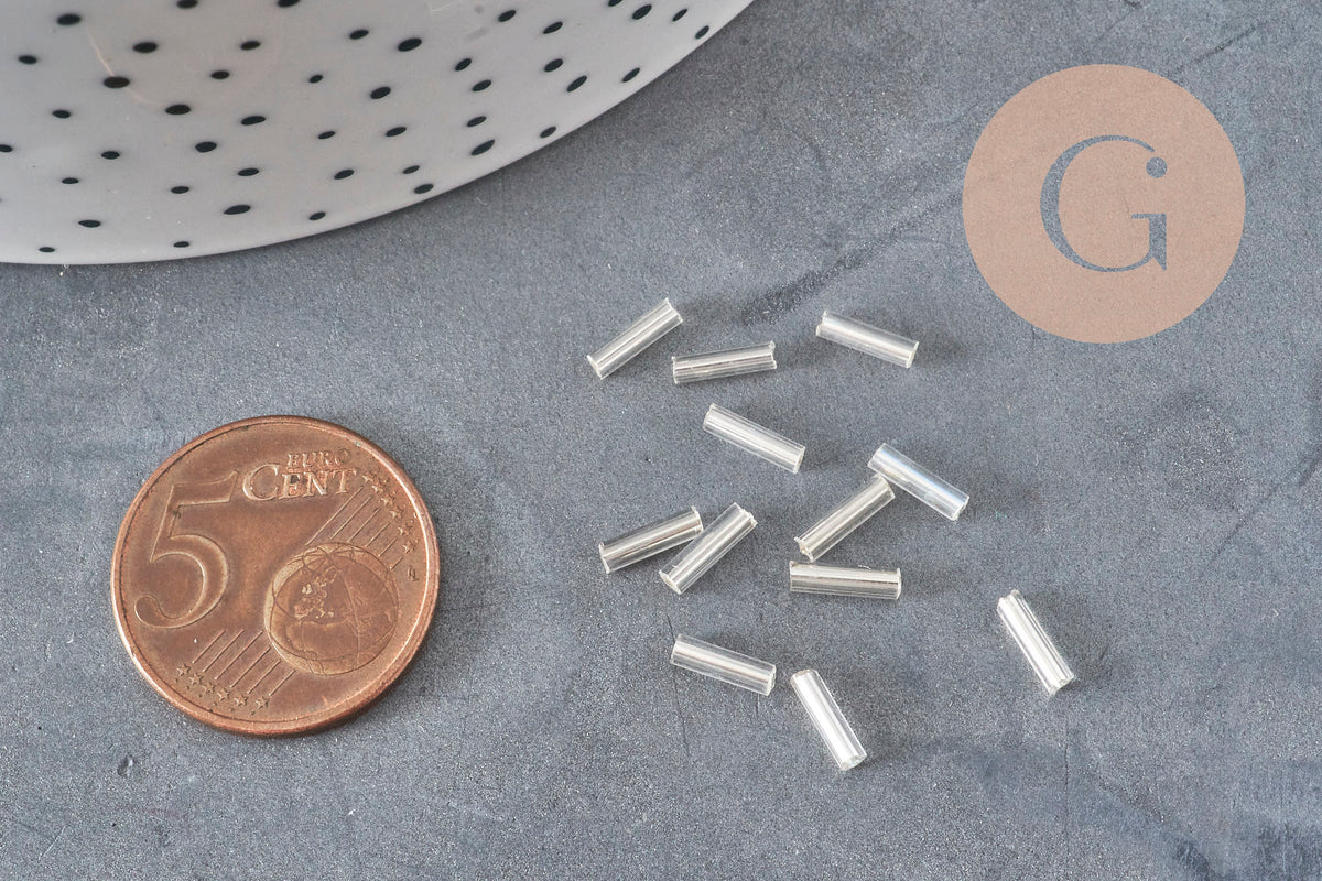 Cuentas de semilla de tubo plateadas de 6 mm x 2 mm, 5 g (G6440)