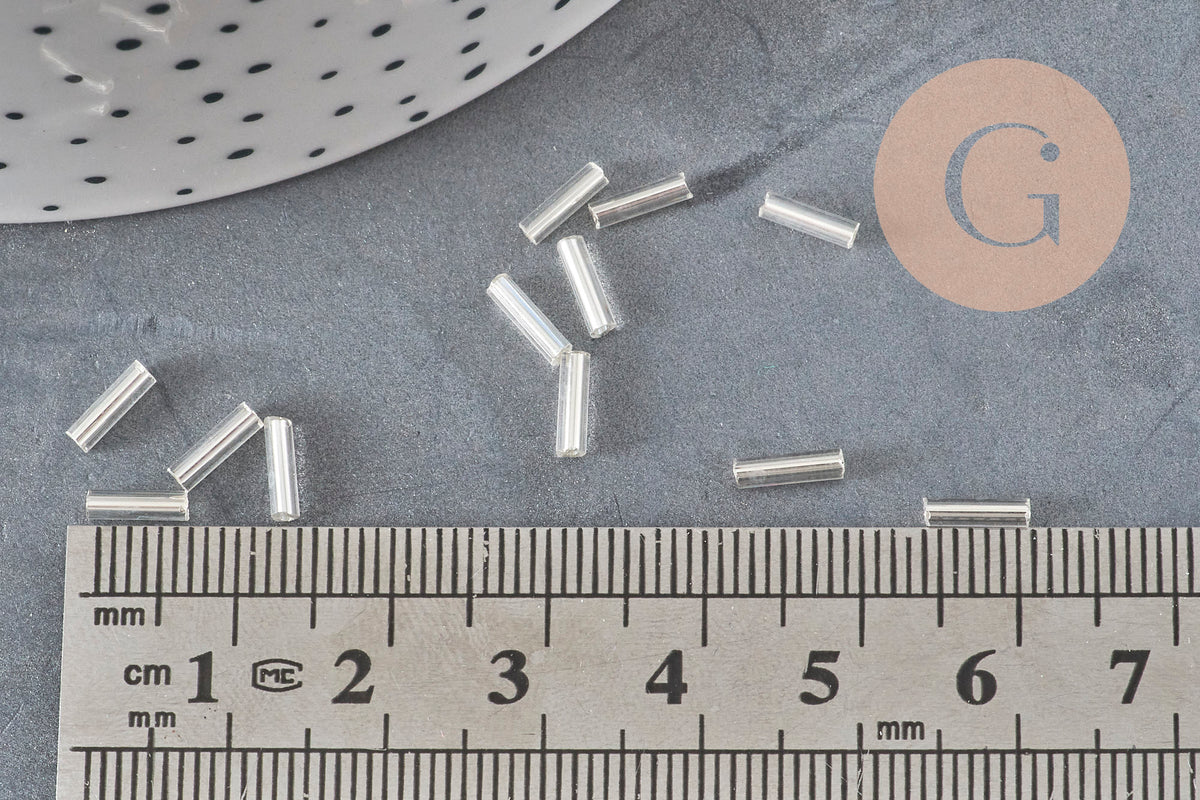 Cuentas de semilla de tubo plateadas de 6 mm x 2 mm, 5 g (G6440)