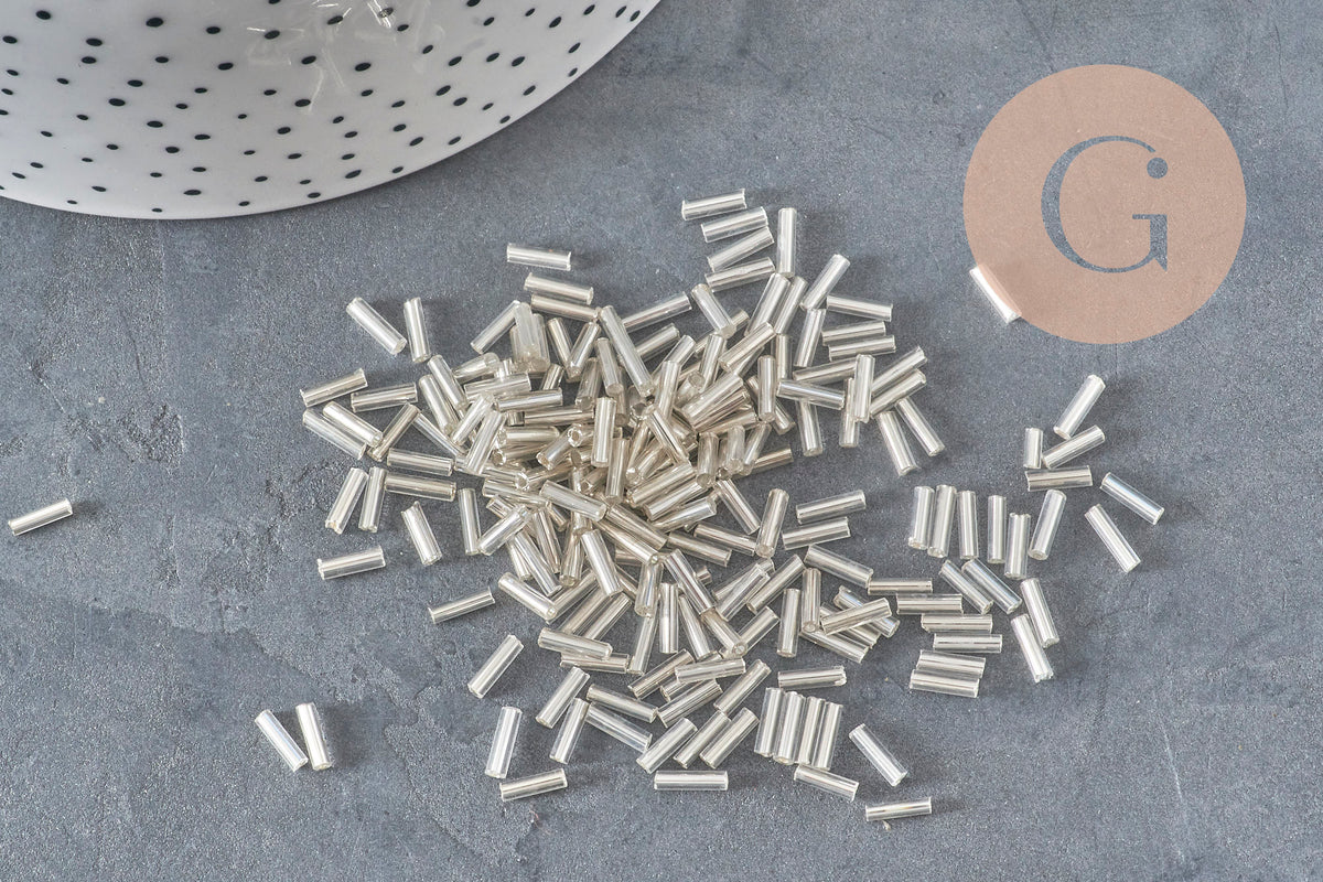 Cuentas de semilla de tubo plateadas de 6 mm x 2 mm, 5 g (G6440)
