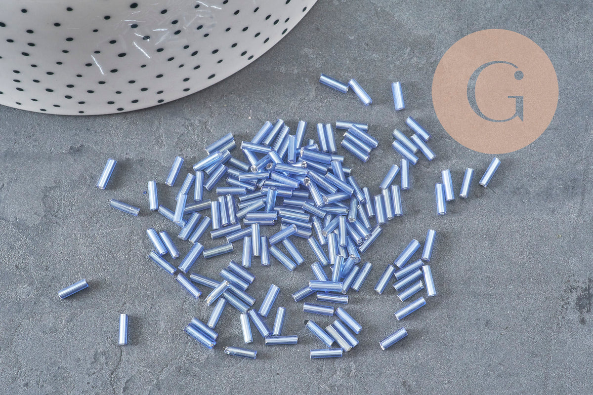 Cuentas de semillas de tubo azul 6x2mm, cuentas de semillas azules, cuentas de azul metálico, x 5gr G2478