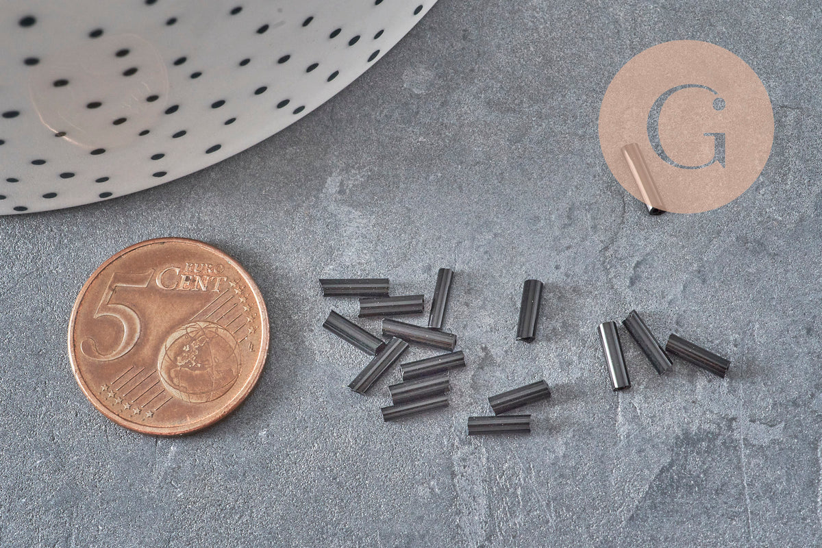 Cuentas de semillas de tubo negro 6x2mm, suministros creativos, cuentas de semillas, cuentas de vidrio negro, x 10gr G2461