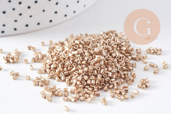 Perles rocaille Tube or pâle 2.5-3mm, x10gr (G10399)
