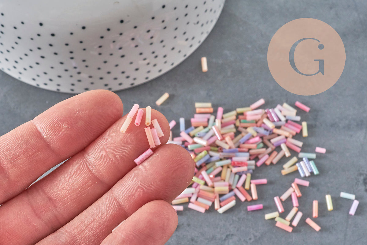 Cuentas Rocalla Tubo pastel multicolor 6x2mm, x 10gr (G1651)