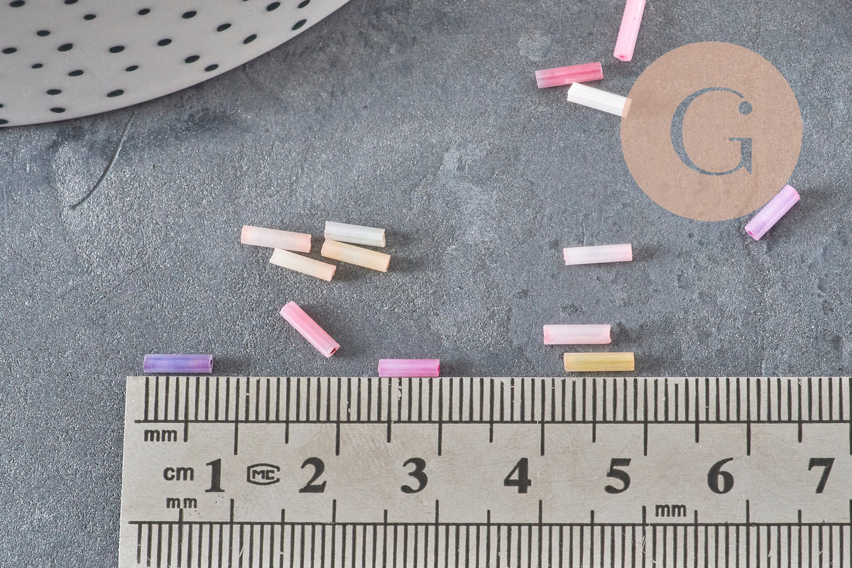 Cuentas Rocalla Tubo pastel multicolor 6x2mm, x 10gr (G1651)