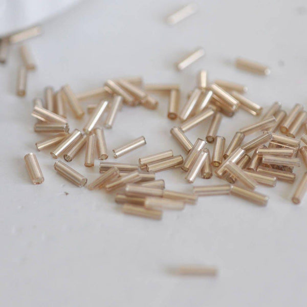 Perles rocaille Tube rose champagne metallisé 6mm x 2mm, perles rocaille rose, perles rose métallisé, x 5gr G2459