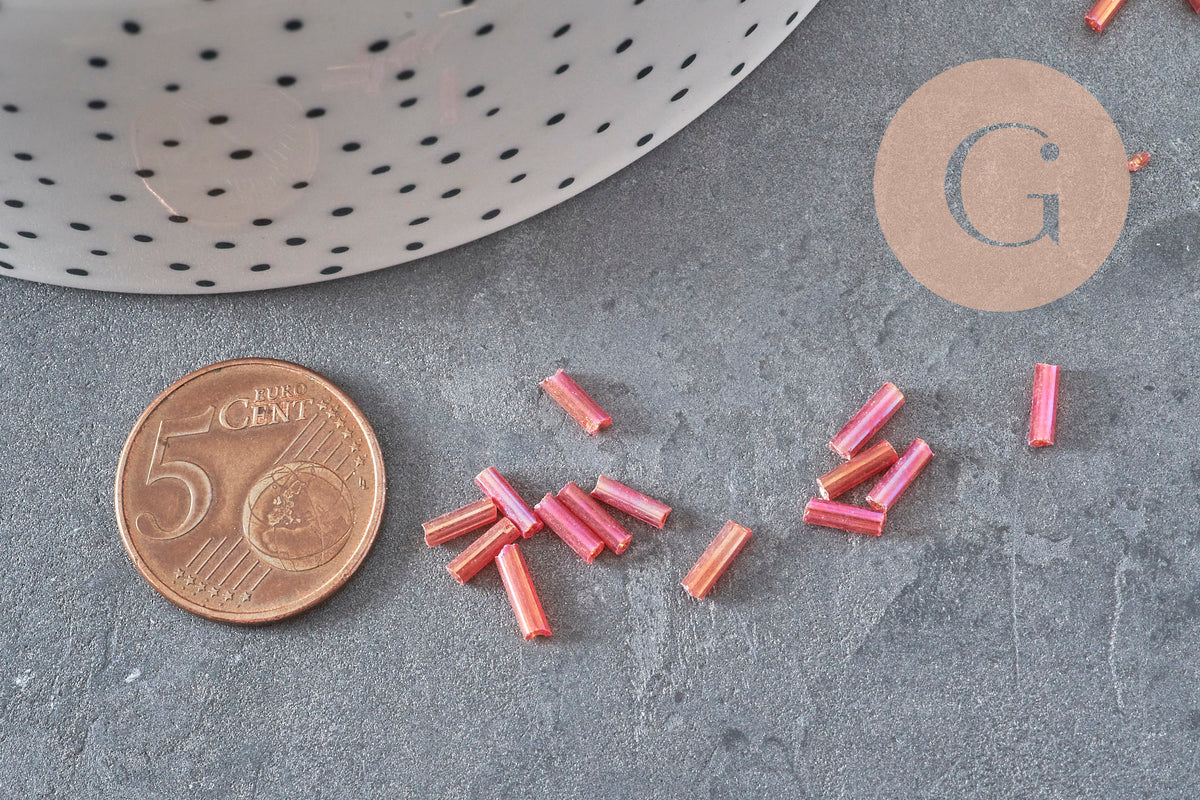 Iridescent red tube seed beads, tube bead, red seed beads, iridescent red beads, 6mm x 2mm, x 5gr G0666