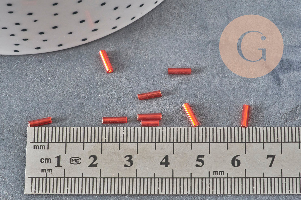 Tube seed beads, metallic red, red seed beads, red metallic beads, glass beads 6mmx2mm, x 5gr G5381
