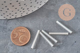 Cuentas de semillas Tubo de vidrio plateado metálico 20 mm x 2,5 mm, tubo largo, cuenta plateada, x 10 gr G1163