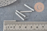 Cuentas de semillas Tubo de vidrio plateado metálico 20 mm x 2,5 mm, tubo largo, cuenta plateada, x 10 gr G1163