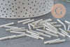 Cuentas de semillas Tubo de vidrio plateado metálico 20 mm x 2,5 mm, tubo largo, cuenta plateada, x 10 gr G1163