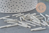 Cuentas de semillas Tubo de vidrio plateado metálico 20 mm x 2,5 mm, tubo largo, cuenta plateada, x 10 gr G1163