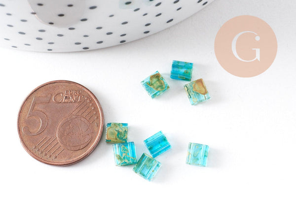 Perles rocaille carré façon tila verre vert transparent 4.5mm,2 trous, x50 (G5475)