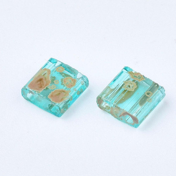 Perles rocaille carré façon tila verre vert transparent 4.5mm,2 trous, x50 (G5475)