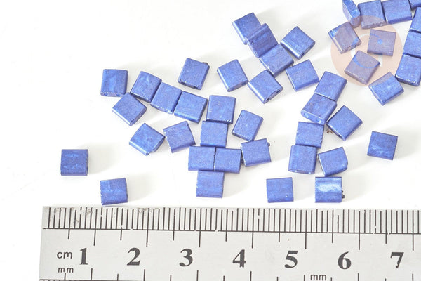 Perles rocaille carré verre rectangle bleu nuit, perle carré création bracelet, perle tila,4.5mm,2 trous, x50 (4.8GR) (G7756)
