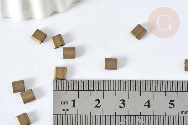Perles rocaille carré verre rectangle bronze,création bracelet, perle tila,4.5mm,2 trous, x50 (4.8GR) (G7491)