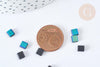 Perles rocaille carré verre rectangle noir mat bleu irisé opaque,création bracelet, perle tila,4.5mm,2 trous, x50 (4.8GR) G7481)