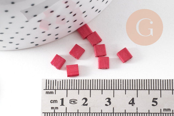 Perles rocaille carré verre rectangle rose façon tila 4.5mm 2 trous, x50 (G7485)