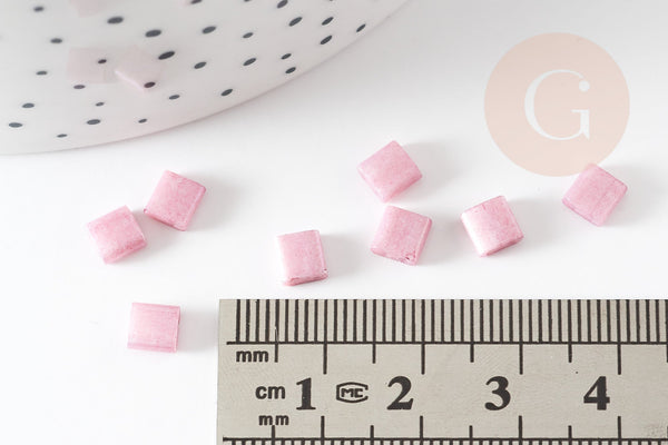 Perles rocaille carré verre rectangle rose nacré façon tila 2 trous 4.5mm, x50 (4.8GR) (G7750)